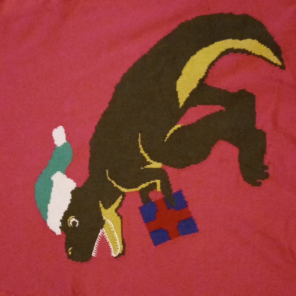 ****Alex Stevens Pink Christmas Sweater Dinosaur With Gift Size Large
